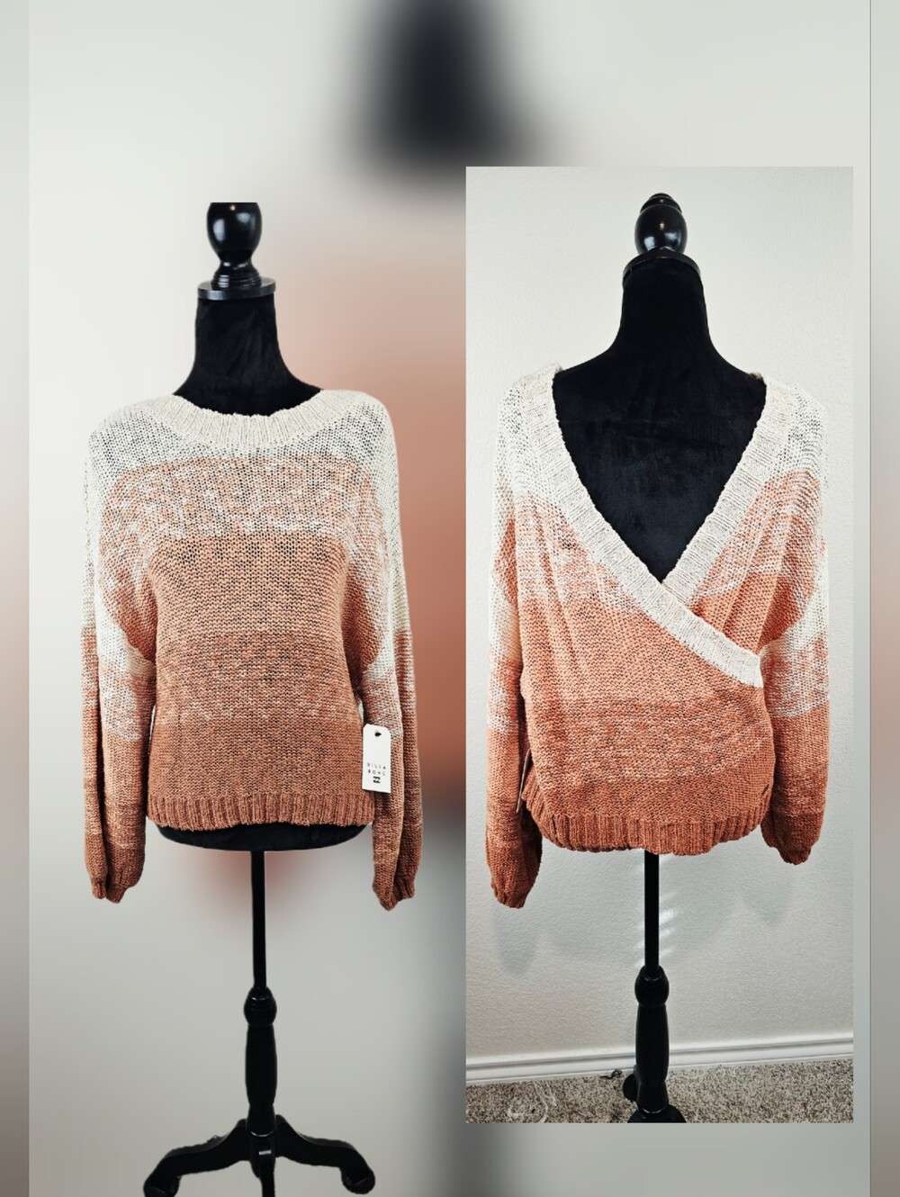 Billabong Striped Ombre Knit Cross Back Sweater Medium NWT
